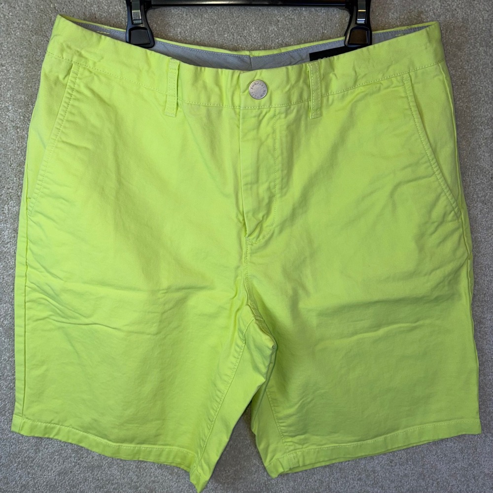 Bonobos Chino Shorts Mens 33 Neon Yellow 9 Inch Inseam Stretch Cotton Casual